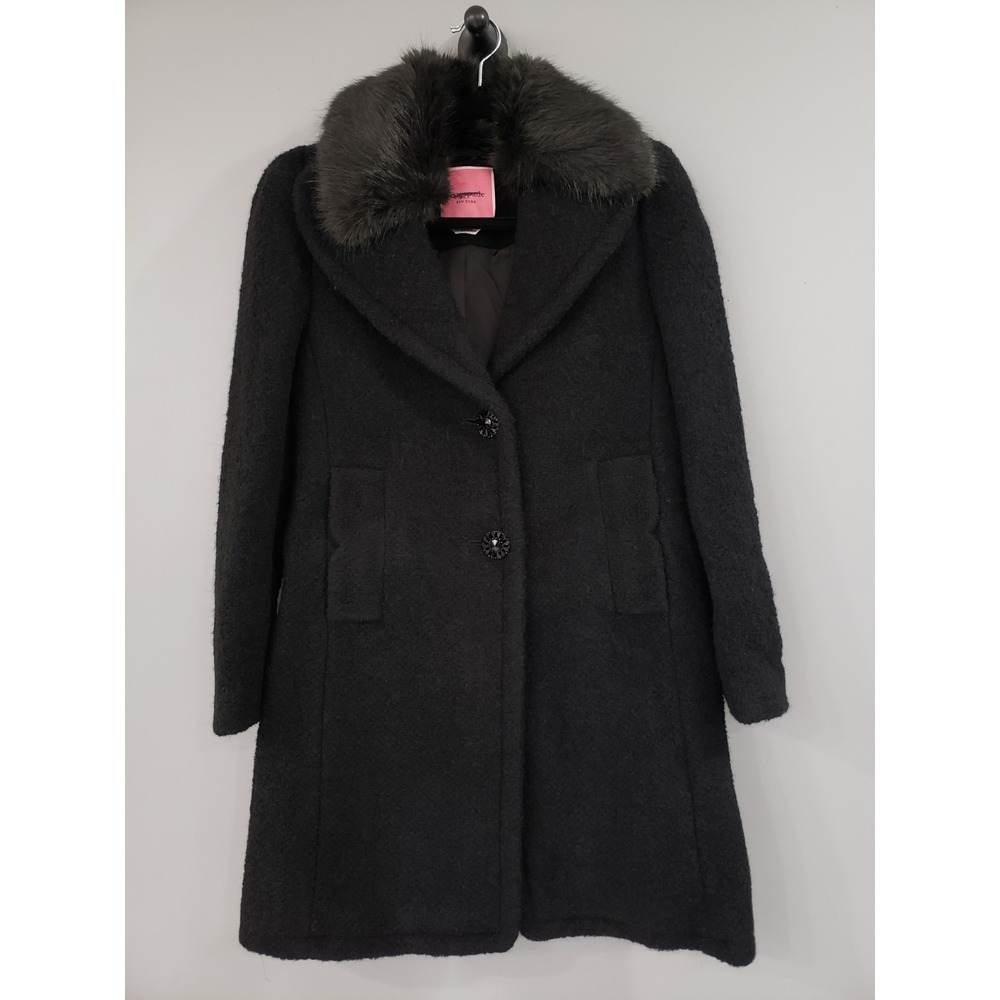NEVER WORN Kate Spade Wool Alpaca Blend Faux Fur‎ Black Penny Lane Coat Peacoat